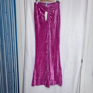 Urban Outfitters Pink Velvet Ruched Flare Pants S